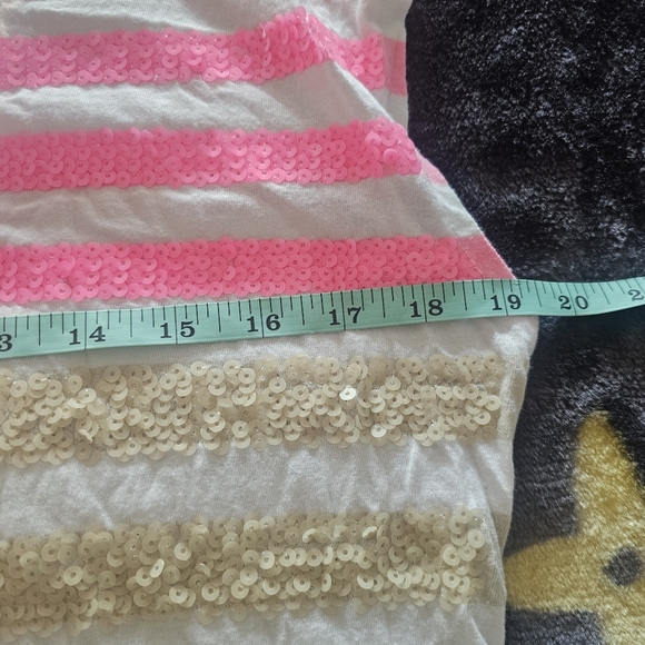 Old Navy Sequin Stripe Tee Shirt Neon Pink Orange Gold M - Picture 7 of 9
